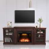 TV Stand for TV  Up to 82" with Electric Fireplace, Dark Walnut